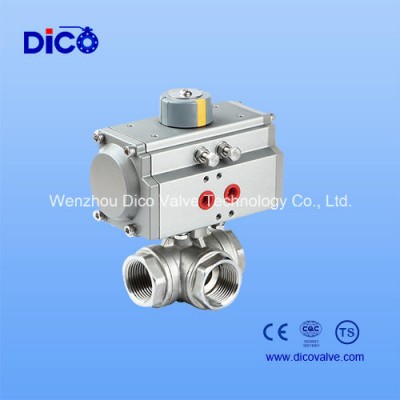 Three Way Threaded Pneumatic Ball Valve for Water Treatment